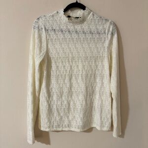 Lands' End Cream Lace Mock Neck Top Sz S